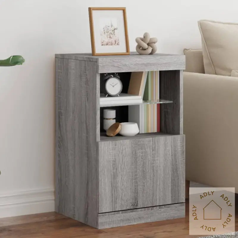 Skjenk Med Led-Lys Grå Sonoma 41X37X67 Cm