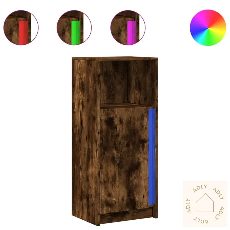 Skjenk Med Led Røkt Eik 42,5X34X100 Cm Konstruert Tre