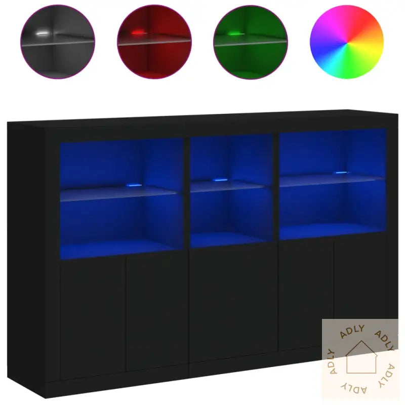 Skjenk Med Led-Lys Svart 162X37X100 Cm