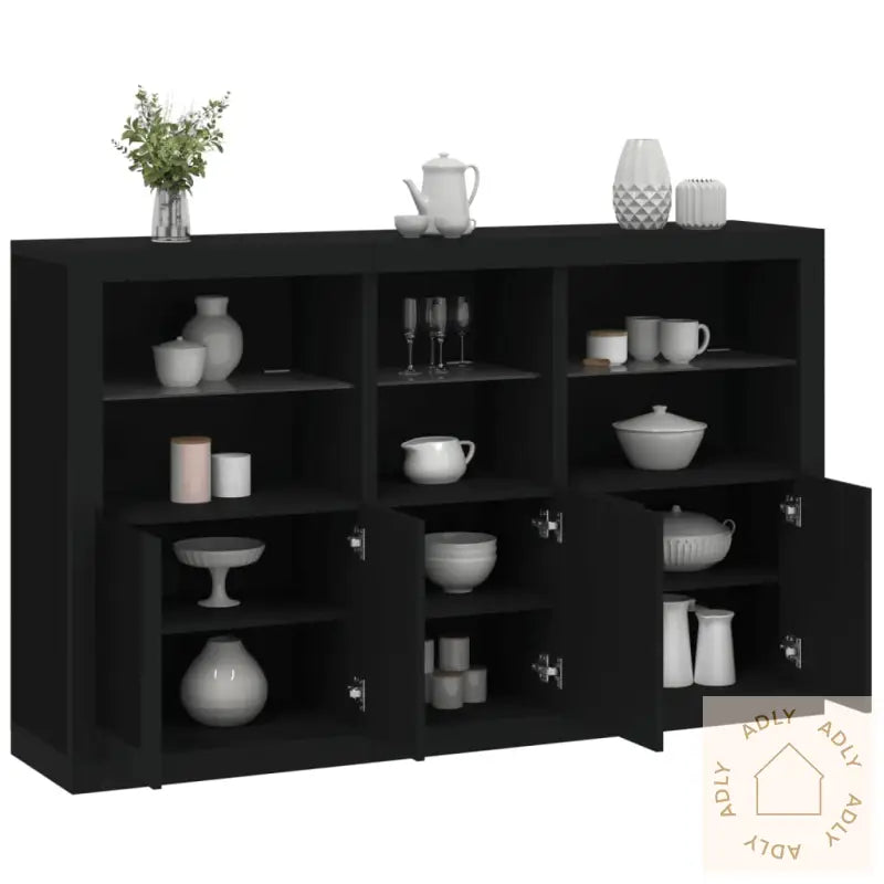 Skjenk Med Led-Lys Svart 162X37X100 Cm