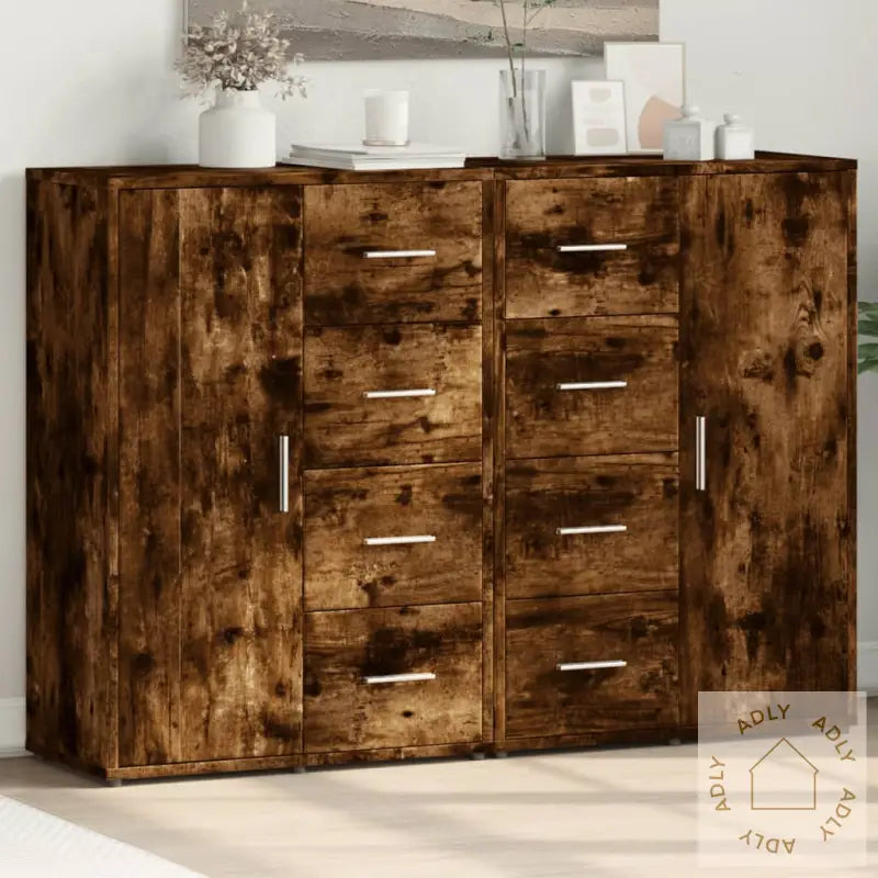 Skjenker 2 Stk Røkt Eik 60X31X84 Cm Konstruert Tre