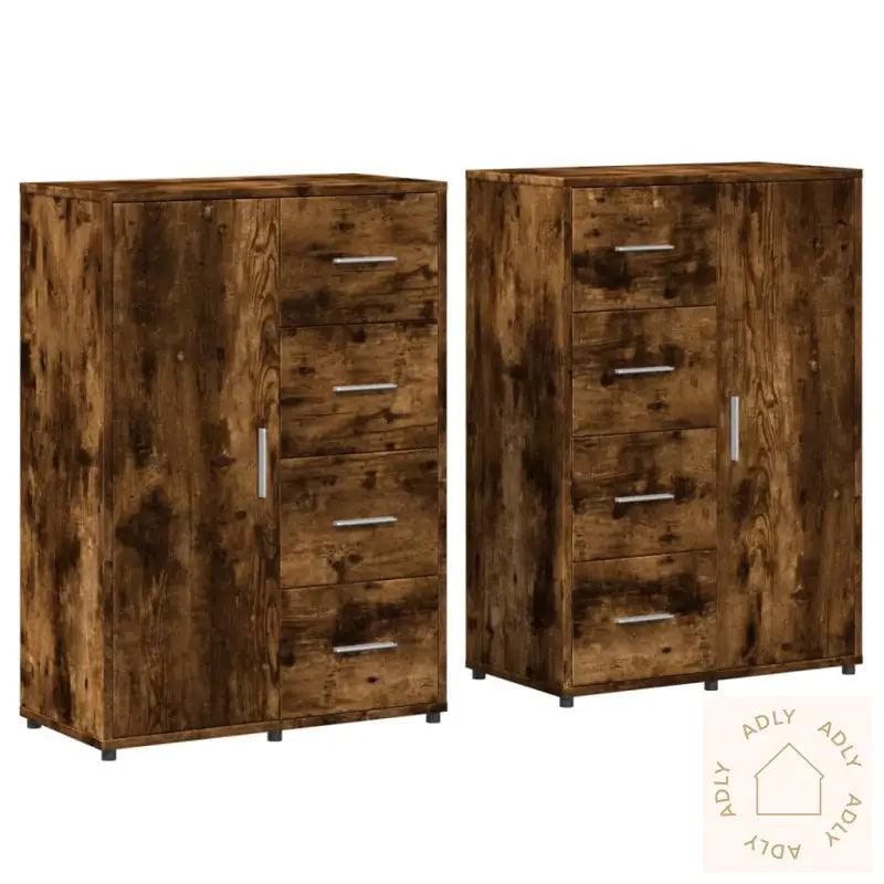 Skjenker 2 Stk Røkt Eik 60X31X84 Cm Konstruert Tre