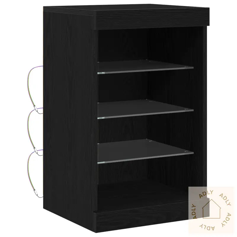 Sideboard Med Led-Lamper Svart Eik 41X37X67 Cm