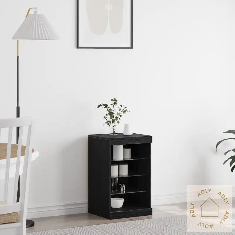 Sideboard Med Led-Lamper Svart Eik 41X37X67 Cm