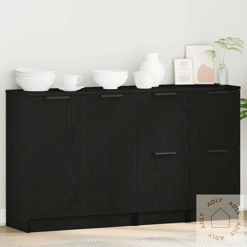 Sideboards 3 Stk Svart Eikebelagt Tre