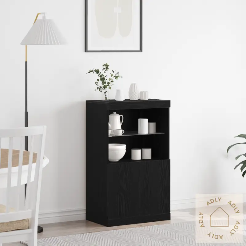 Skjenk Med Led-Lamper Svart Eik 60X37X100 Cm
