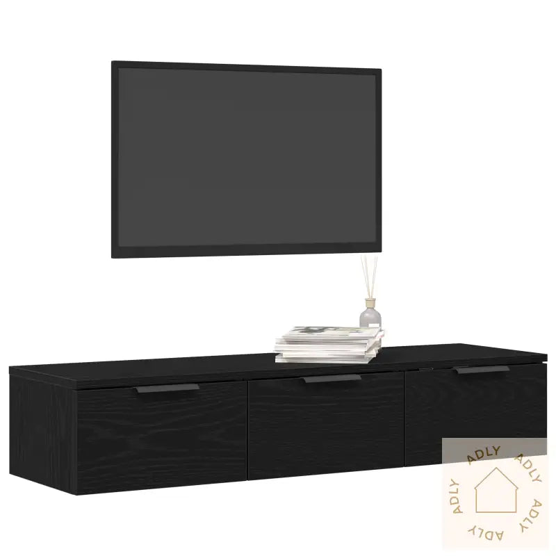 Sort Eik Veggskap 102X30X20 Cm Laget Av Konstruert Tre