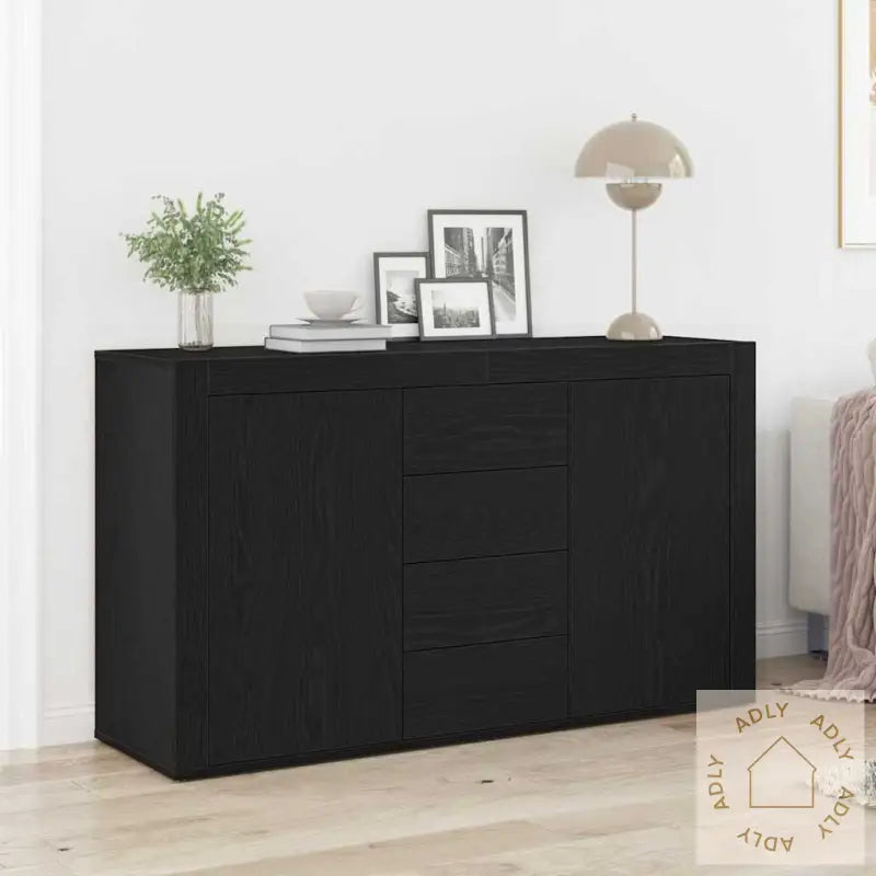 Sideboard Svart Eik Konstruert Tre 120 X 36 X 69 Cm Oppbevaring