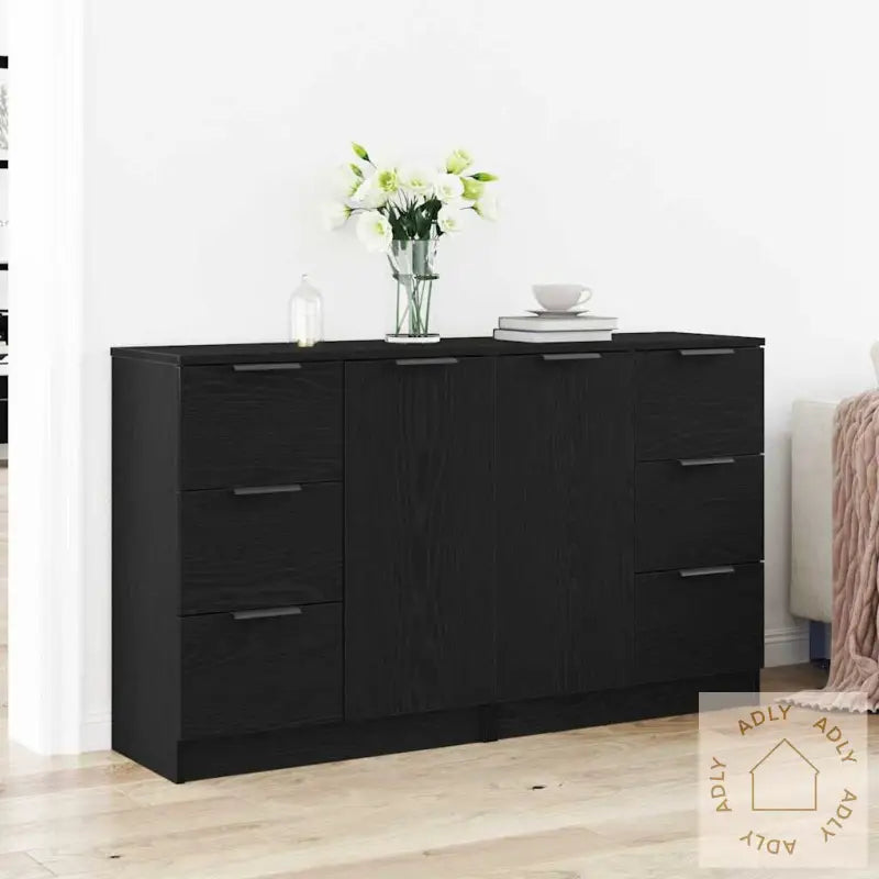 Sideboards 2 Stk Svart Eik 60X30X70 Cm Konstruert Tre