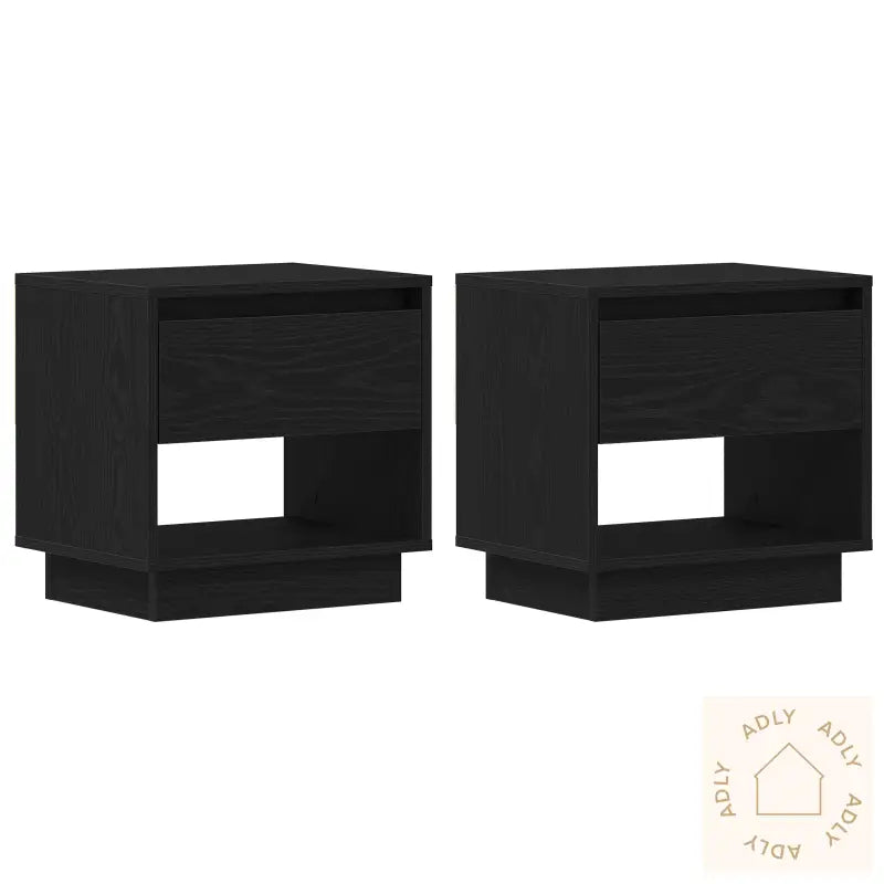 Nattbord 2 Stk Svart Eik 45X34X49 Cm Konstruert Tre