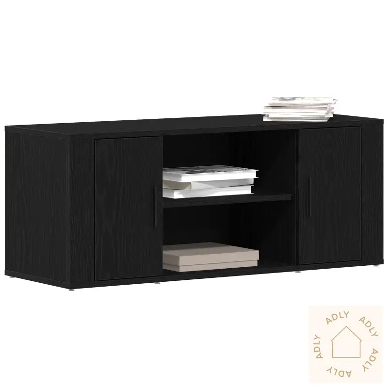Tv-Benk Svart Eik 100X35X40 Cm Konstruert Tre