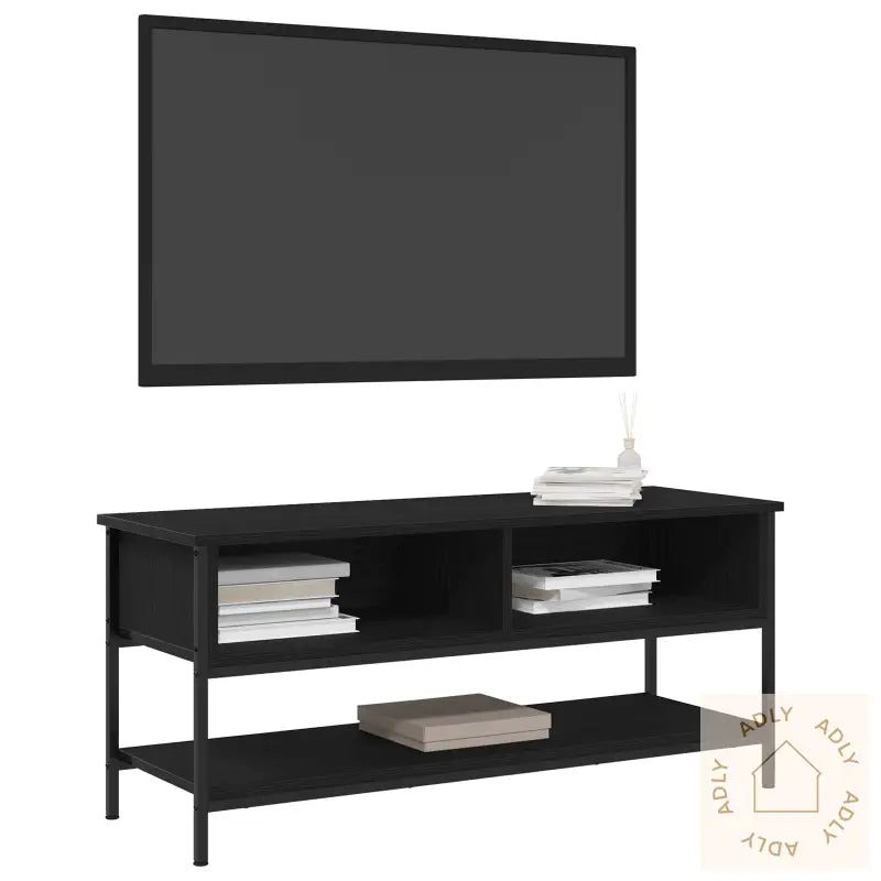 Tv-Benk Svart Eike 100X35X45 Cm Konstruert Tre Og Stål