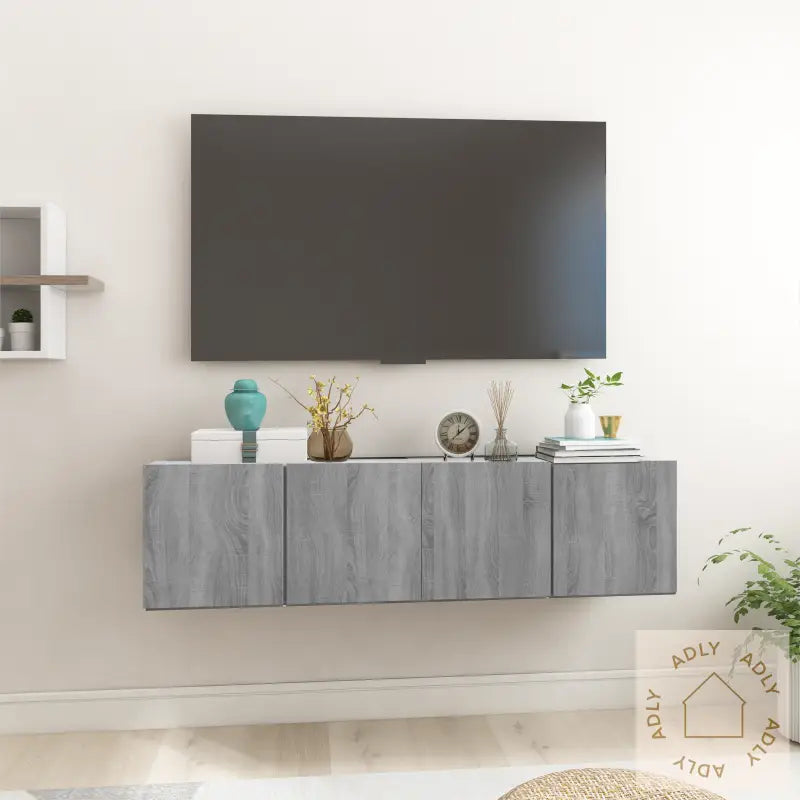 Hengende Tv-Benker Grå Sonoma 2 Stk 60X30X30 Cm Konstruert Tre