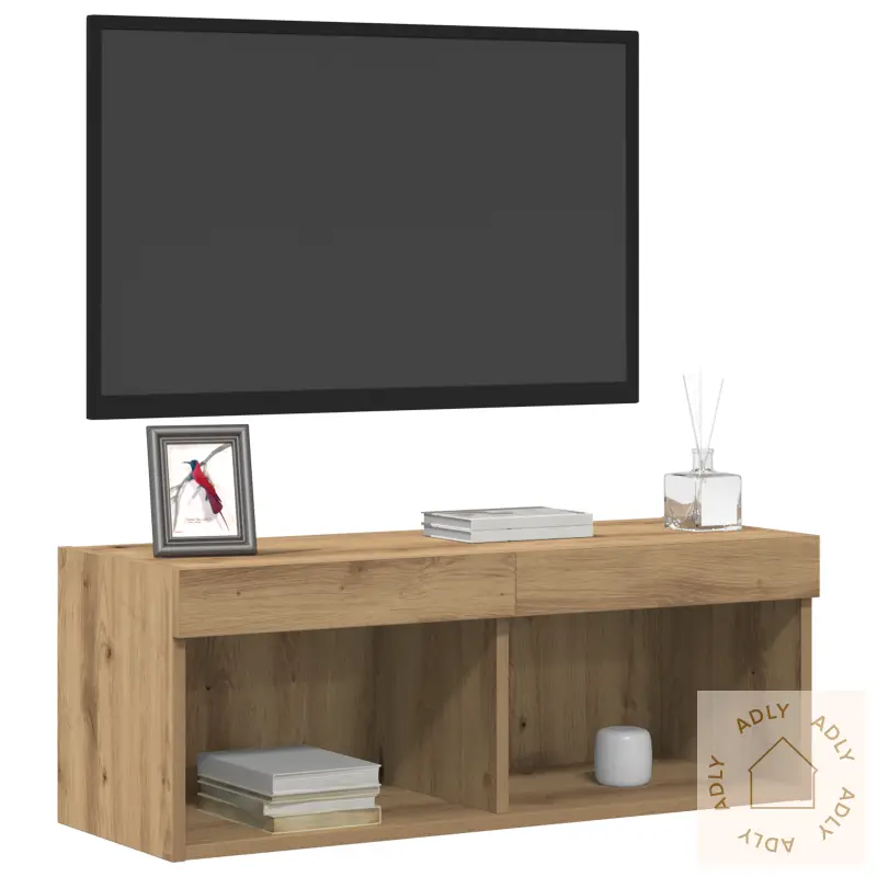 Tv Veggskap Med Led-Lamper 2 Stk Kunstig Eik 80X30X30 Cm