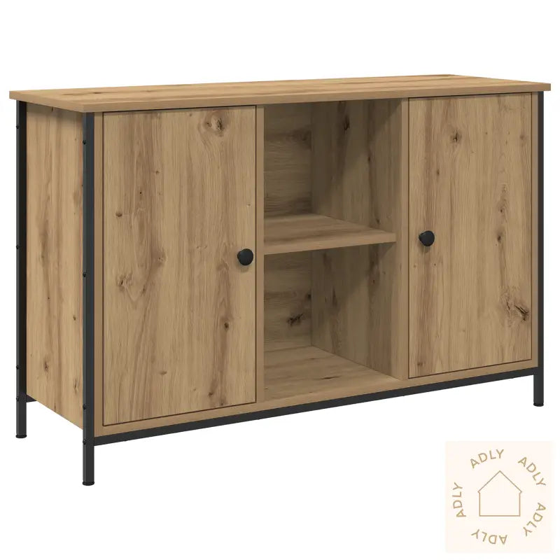 Tv-Benke Svart Eik 101X35X65 Cm Ingeniørtre Og Stål