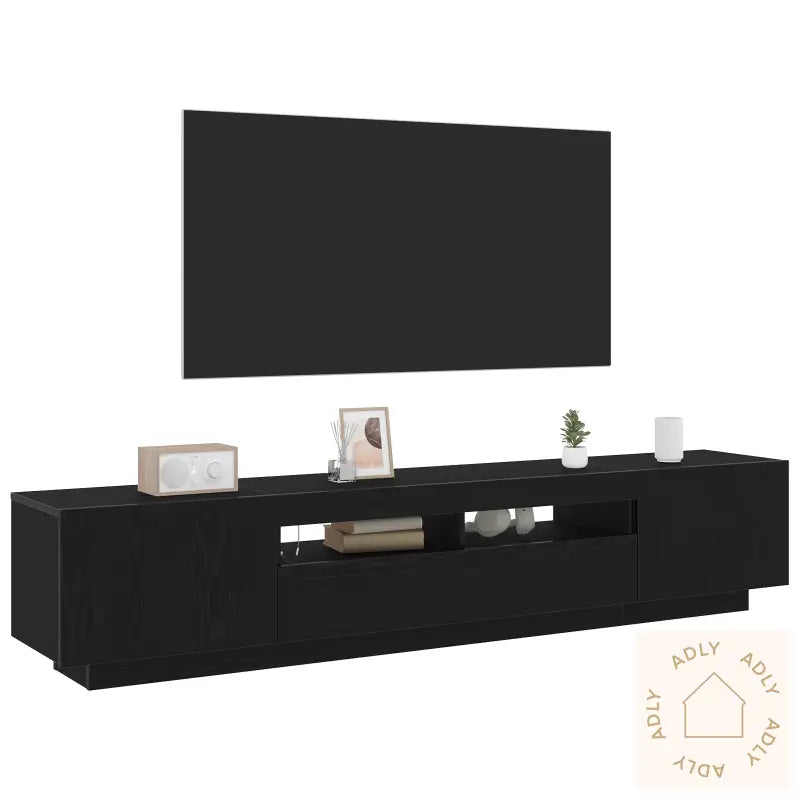 Tv-Benk Med Led-Lamper - Svart Eik - 200X35X40 Cm - Konstruert Tre