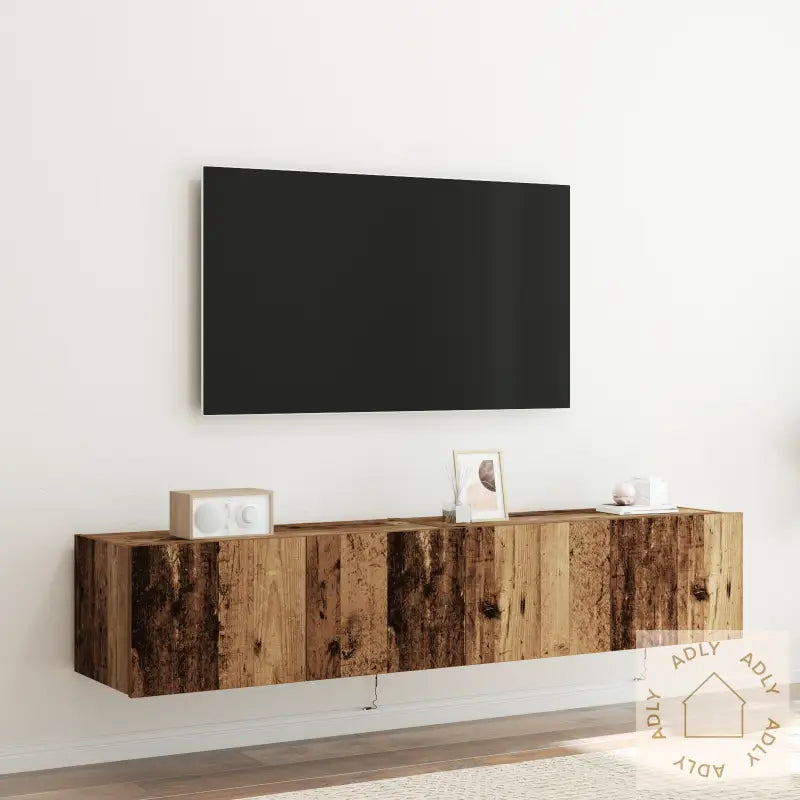 Tv Veggskap Med Led-Belysning 2 Stk Gamle Treverk 80X35X31 Cm