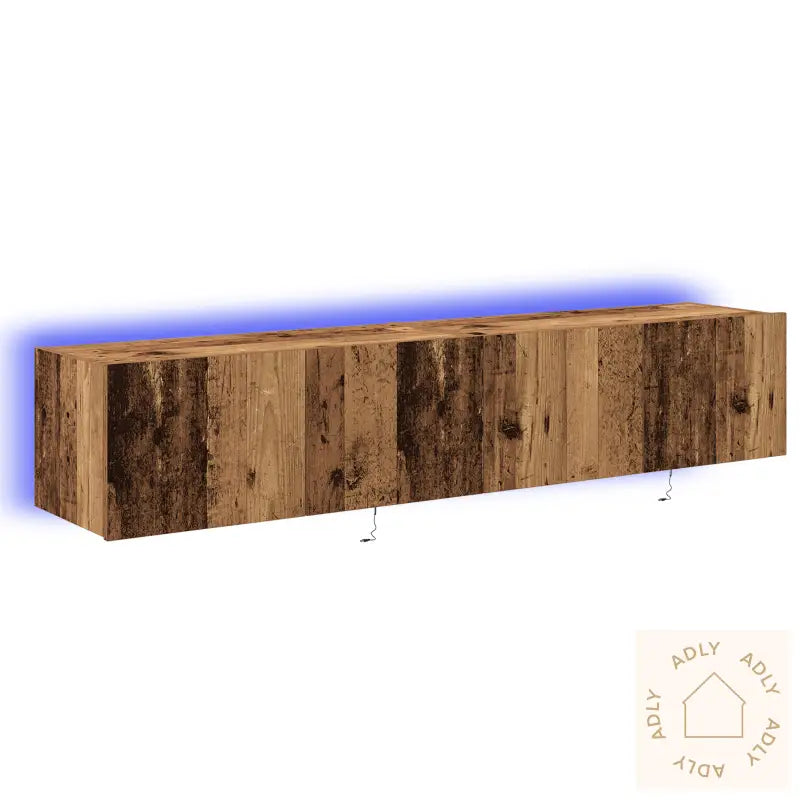 Tv Veggskap Med Led-Belysning 2 Stk Gamle Treverk 80X35X31 Cm
