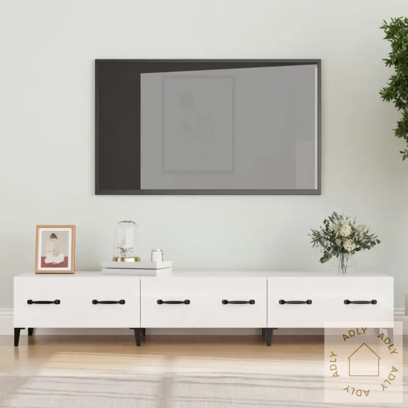 Tv-Benk Høyglans Hvit 150X34,5X30 Cm Konstruert Tre