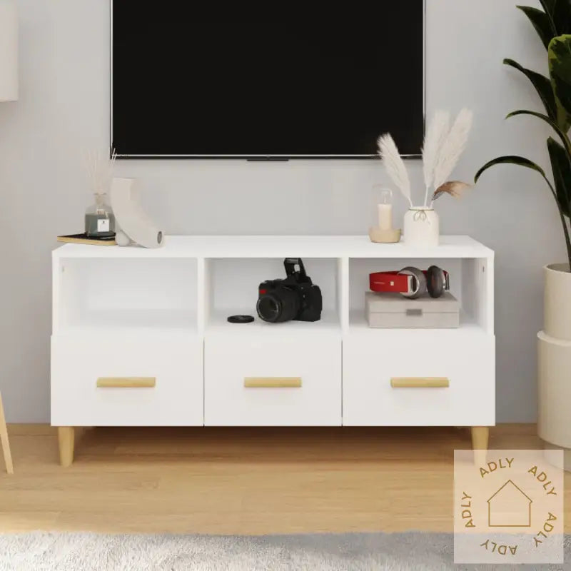 Tv-Benk Hvit 102X36X50 Cm Konstruert Tre