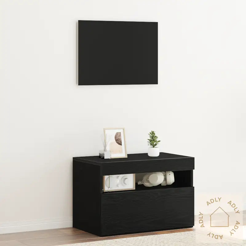 Tv-Benk Med Led-Lys, Svart Eik, 60X35X40 Cm, Laget Av Tre