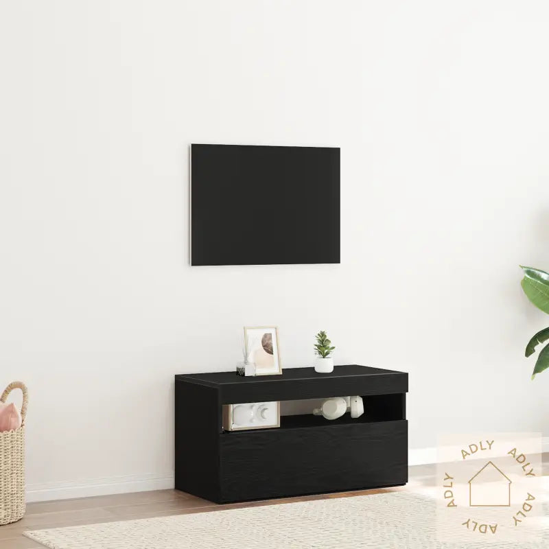 Tv-Benk Med Led-Lys, Svart Eik, 75X35X40 Cm, Laget I Tre
