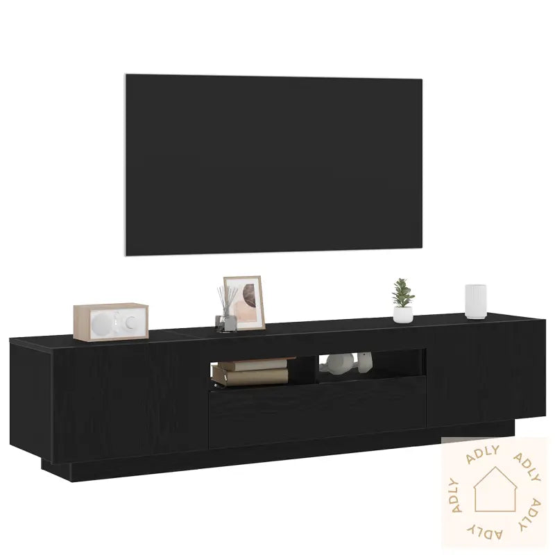 Tv-Benk Med Led-Belysning, Svart Eik, 180X35X40 Cm, Konstruert Tre