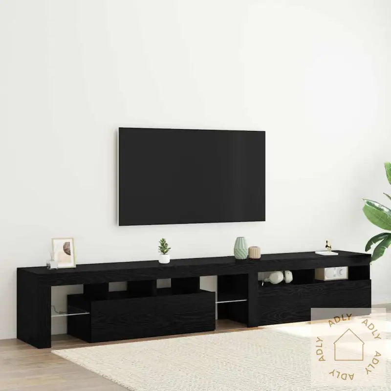 Tv-Skap 2 Stk Med Led-Lamper Svart Eik Konstruert Tre