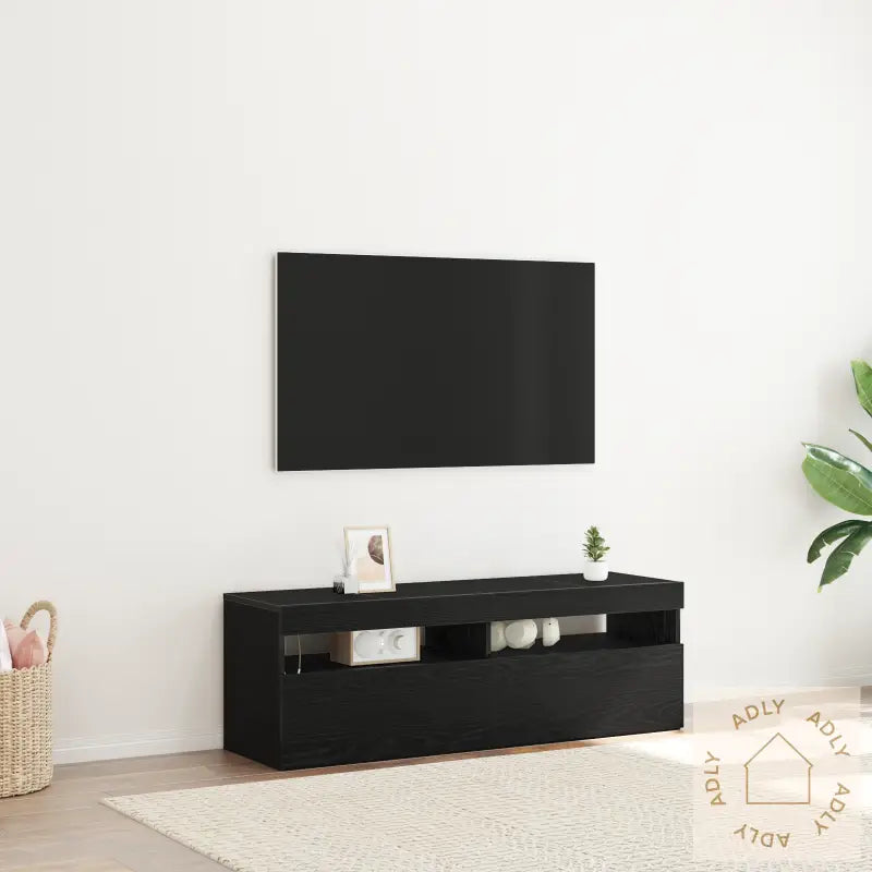 Tv-Benk Med Led Svart Eik 120X35X40 Cm Konstruert Tre