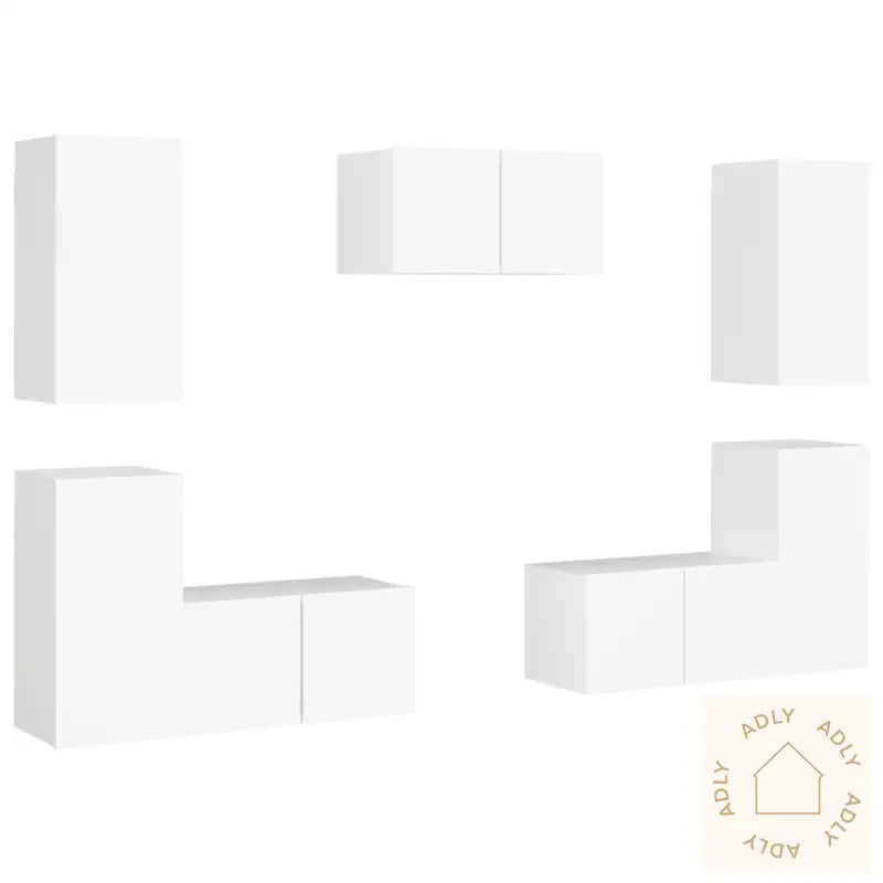 Tv-Benksett 7 Deler Hvit Konstruert Tre