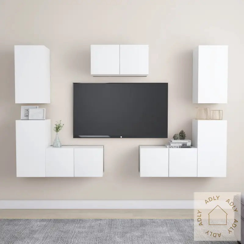 Tv-Benksett 7 Deler Hvit Konstruert Tre