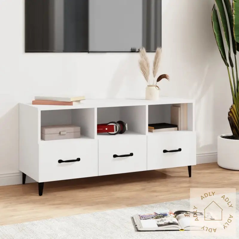 Tv-Benk Hvit 102X35X50 Cm Konstruert Tre