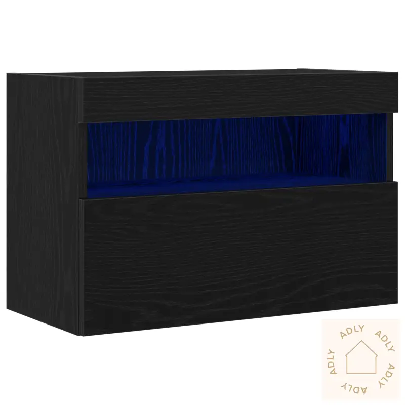 Tv Veggskap Med Led-Lys Svart Eik 60X30X40 Cm
