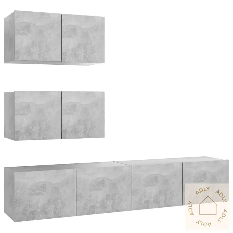 Tv-Benksett 4 Deler Betonggrå Konstruert Tre