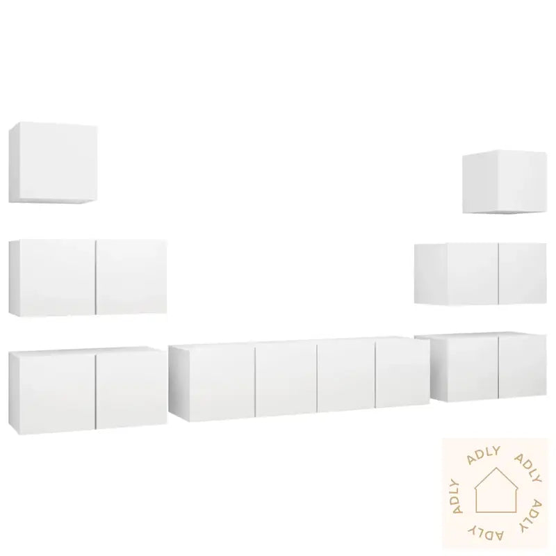 Tv-Benksett 8 Deler Hvit Konstruert Tre