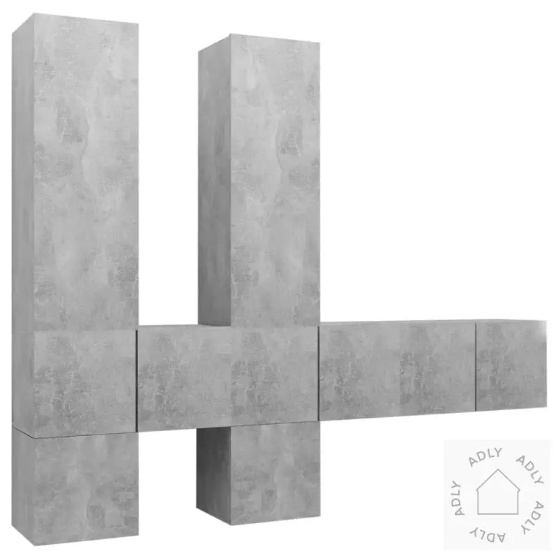 Tv-Benksett 7 Deler Betonggrå Konstruert Tre