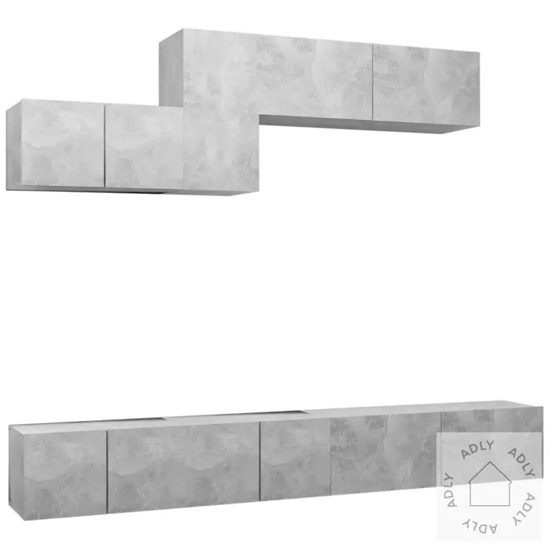 Tv-Benksett 6 Deler Betonggrå Konstruert Tre