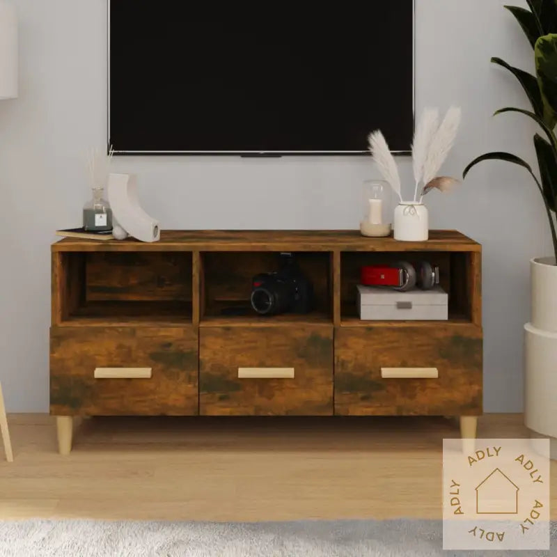 Tv-Benk Røkt Eik 102X36X50 Cm Konstruert Tre