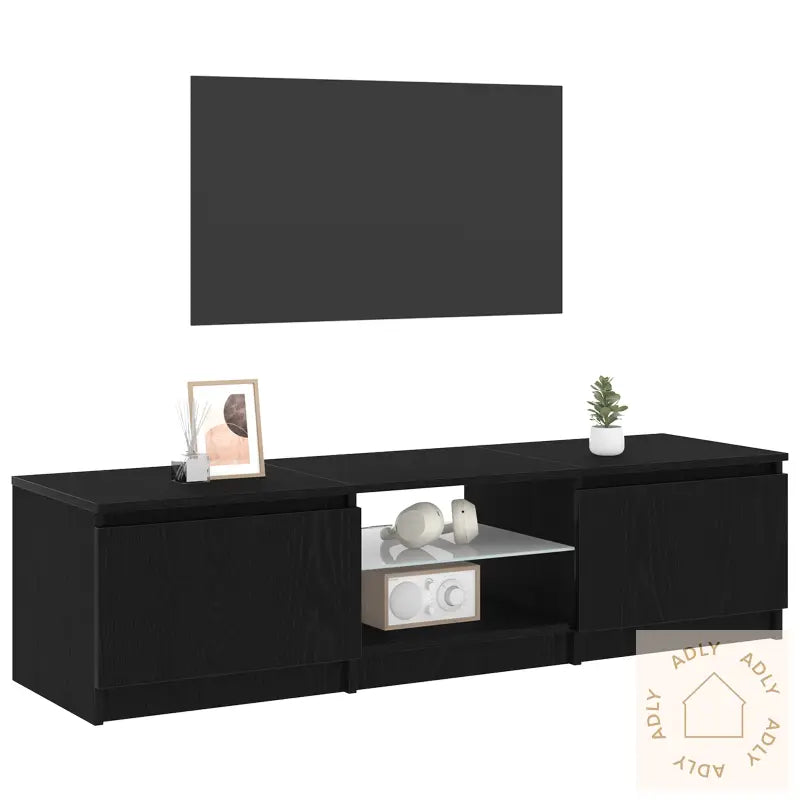 Tv-Benk Med Led-Lamper I Svart Eik - 140 X 40 X 35,5 Cm - Laget Av Konstruert Tre