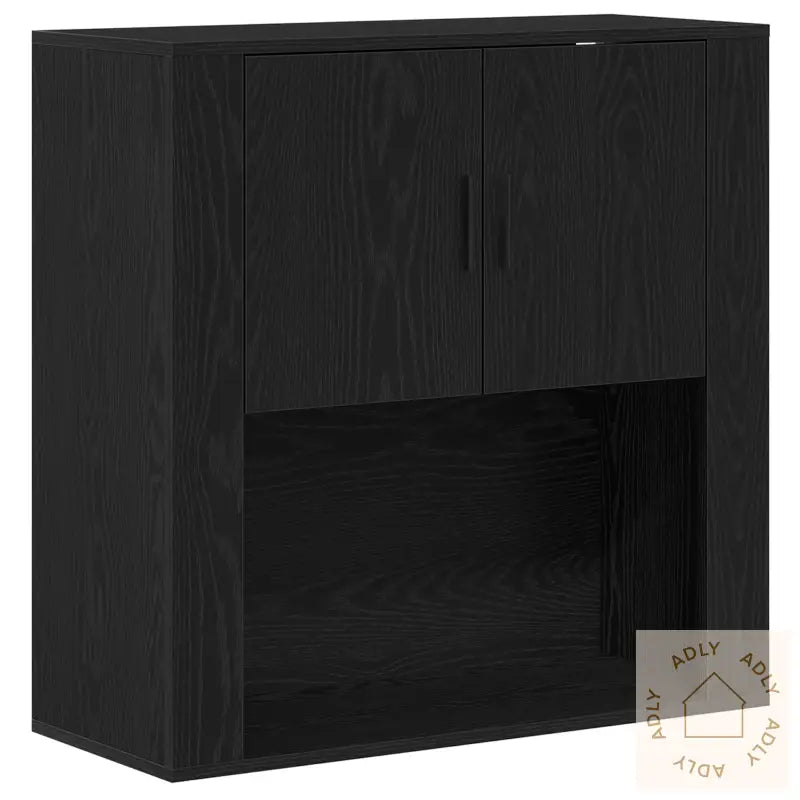 Vegghylle Svart Eik 80X33X80 Cm Konstruert Tre