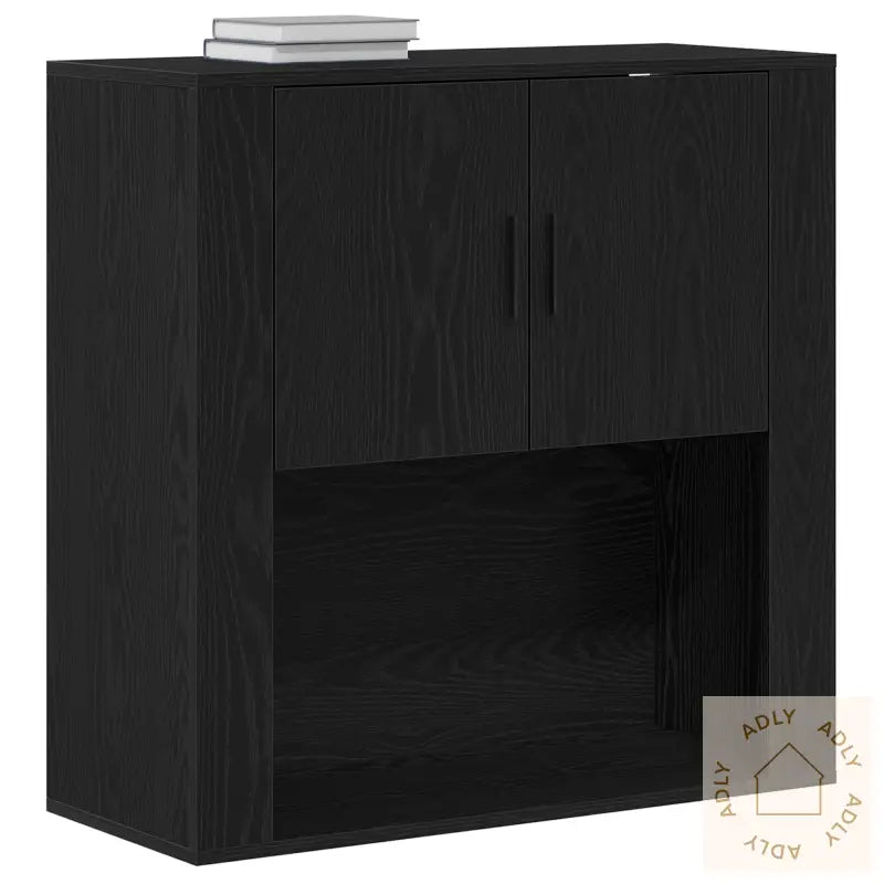 Vegghylle Svart Eik 80X33X80 Cm Konstruert Tre