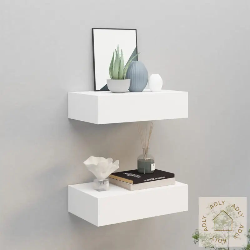 Veggmonterte Skuffehyller 2 Stk Hvit 40X23,5X10 Cm Mdf
