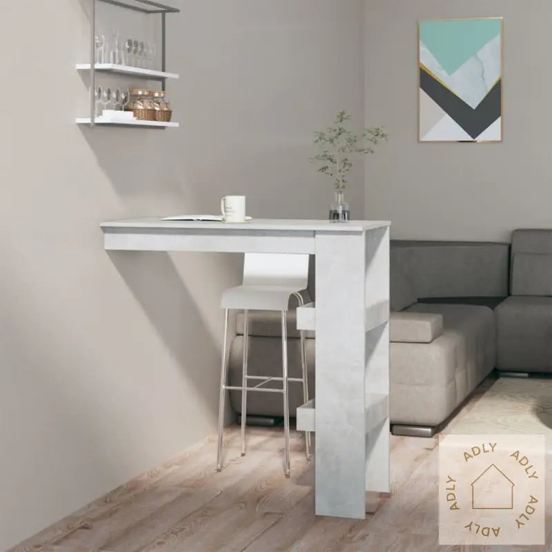 Veggmontert Barbord Betonggrå 102X45X103,5 Cm Konstruert Tre