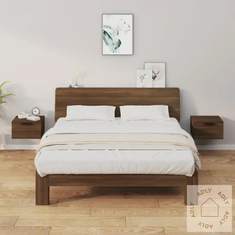 Veggmonterte Nattbord 2 Stk Brun Eik 34X30X20 Cm