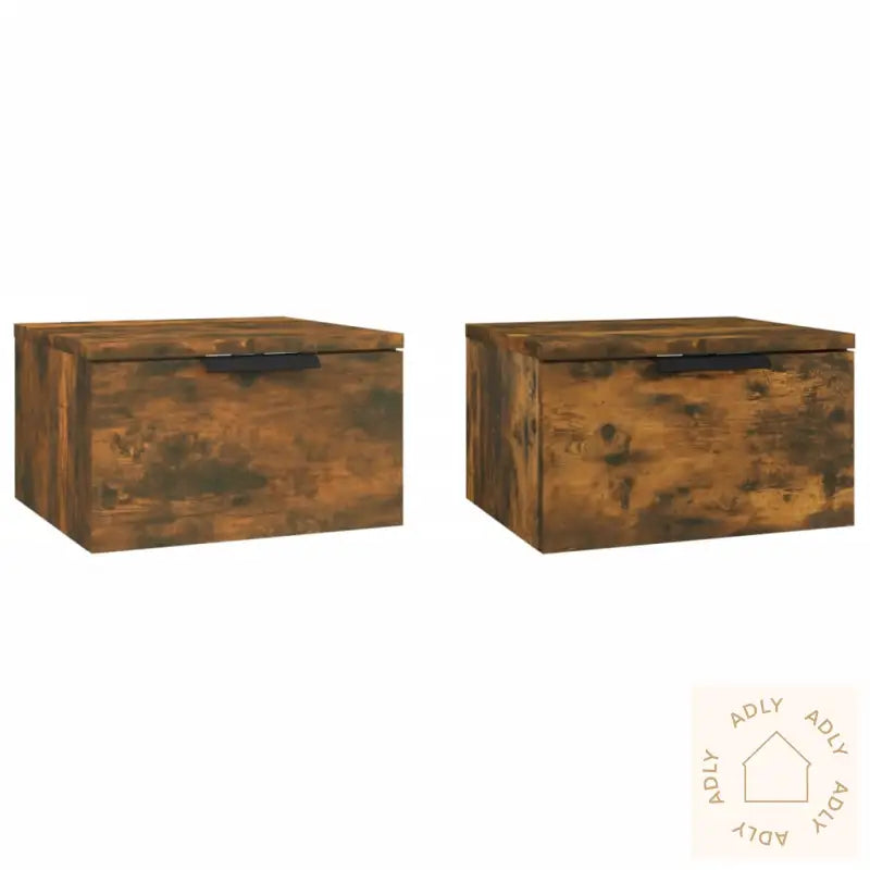 Veggmonterte Nattbord 2 Stk Røkt Eik 34X30X20 Cm