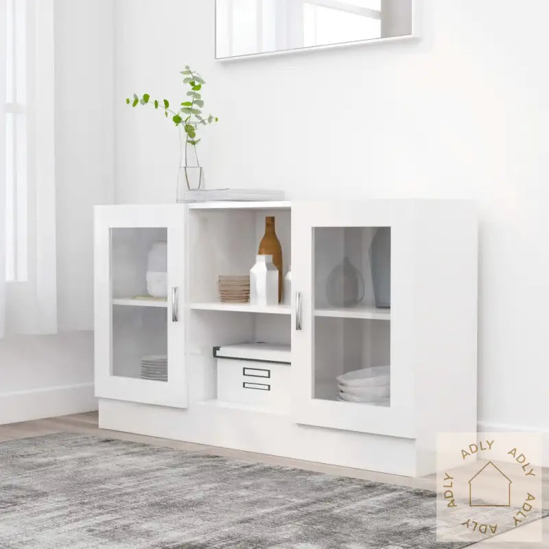 Vitrine Høyglans Hvit 120X30,5X70 Cm Konstruert Tre