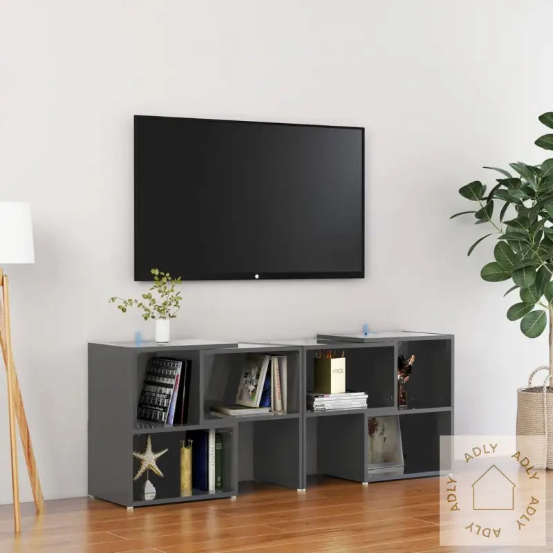 Tv-Benk Høyglans Grå 104X30X52 Cm Konstruert Tre