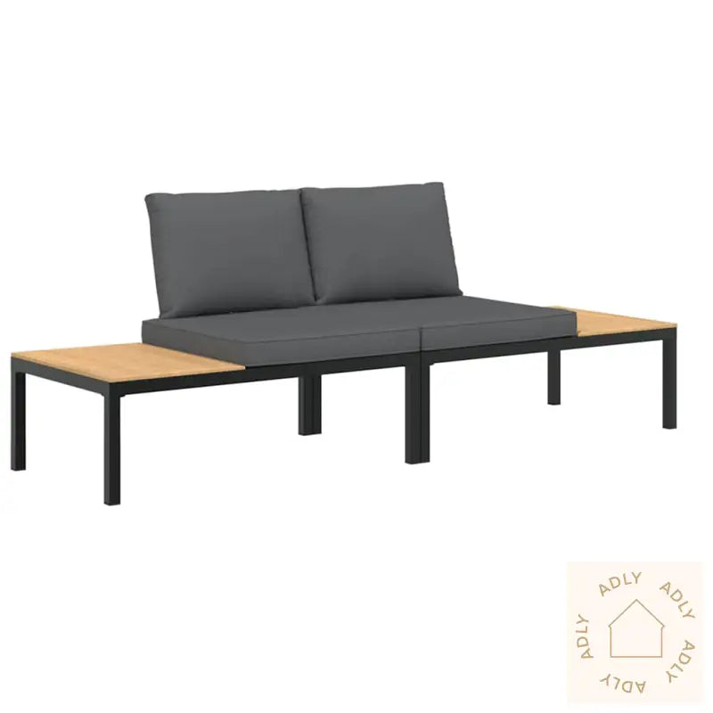 Hagesofasett Med Puter 2 Deler Svart Aluminium