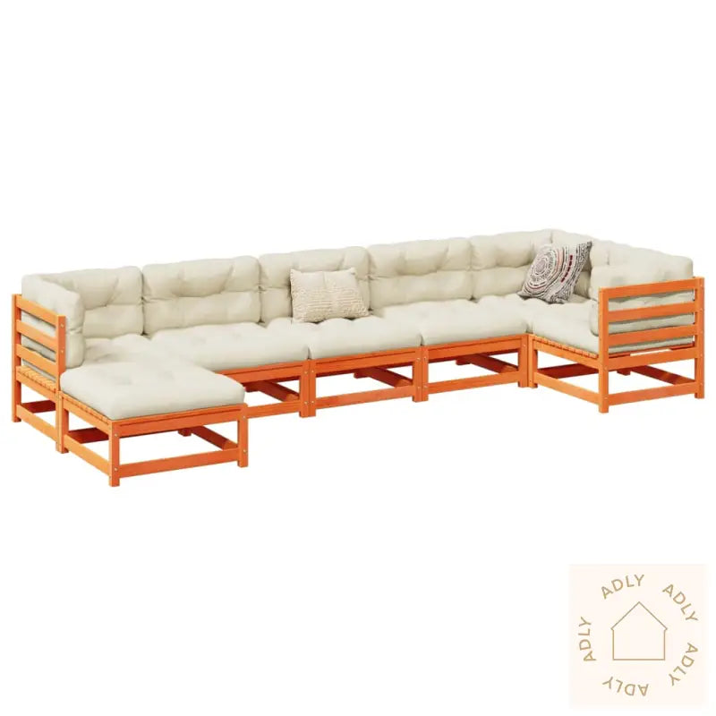 Hagesofasett 7 Deler Voksbrun Heltre Furu