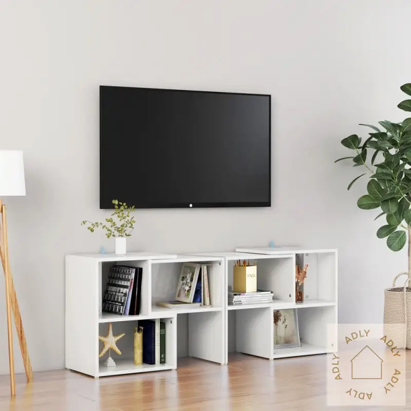 Tv-Benk Høyglans Hvit 104X30X52 Cm Konstruert Tre